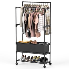 Double Rods Garment Rack with Storage Bag Portable Clothing Rack with Shelves Lockable Wheels Small Portable Closet Storage Bag Height Adjustable