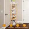 8 Tier Entryway Wooden Shoe Rack Vertical Shoe Shelf Stand Storage Organizer Small Space Saving Corner Shoe Tower Entryway Hallway Closet