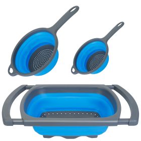 3Pcs Collapsible Colander Set Heat Resistant Vegetable Fruit Pasta Strainer Over The Sink Folding Drainer Extendable Thickened Handles For Fruits Spag