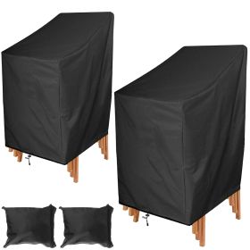 2 Packs Patio Chair Covers Waterproof Outdoor Furniture Protector Anti-UV Stacking Chair Cover 47.2"x25.6"x25.6" w/ Drawstring Storage Bag
