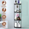 4 Tier Corner Shower Caddy Floor Standing Corner Shelf Carbon Steel Bathroom Storage Rack Organizer Stand with 4 Hooks for Bathroom Bathtub