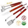 4 Pcs BBQ Tools Set Stainless Steel w/ Wooden Handles Barbecue Outdoor Utensils Grill Accessories Including Spatula Fork Knife Tongs