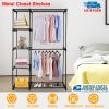 Metal Closet Deluxe Double Rod Freestanding Closet Clothes Storage Organizer Coat Storage Wardrobe Metal Shoes Storage Rack with 5-Tier Wire Shelving
