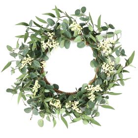 20in Artificial Eucalyptus Leaves Wreath with Berries Fake Green Wreath for Front Door Wall Window Decoration