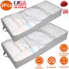 2Pcs 70L Foldable Underbed Clothes Storage Bags Moisture Proof Zipped Organizer Cube Quilt Pillow Blanket Closet Box Bin w/ Transparent Window Dual Si