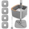 Spin Mop and Bucket System Includes Dual Compartment Mop Bucket 4Pcs Thick Washable Microfiber Mop Pads for Home Cleaning