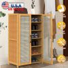 6-Tier Shoe Cabinet with Bamboo Shoe Rack Freestanding Shoe Organizer with 2 Hollow Doors and Handles 154lbs Max Load for Closet Hallway Living Room