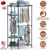 4 Tier Heavy Duty Garment Rack with Wheels Carbon Steel Clothing Rack Portable Wardrobe Clothes Rack with 3 Hanging Rods 6 Footrests 44.9x17.13x77.95i