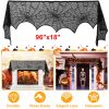 Halloween Decoration Black Lace Spiderweb Fireplace Mantle Scarf Cover Festive Party Supplies Fireplace Scarf 96 x 18 inch for Halloween Christmas Par