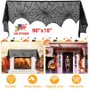 Halloween Decoration Black Lace Spiderweb Fireplace Mantle Scarf Cover Festive Party Supplies Fireplace Scarf 96 x 18 inch for Halloween Christmas Par