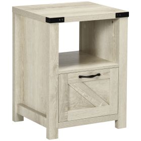 HOMCOM Industrial Side Table with Storage 1 Drawer 1 Shelf for Living Room Bedroom Natural