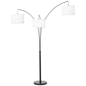 HOMCOM Contemporary Trilage Arc Floor Lamp with 3 Hanging Drum Shape Lampshade Steel Pole and Marble Round Base for Living Room Bedroom Black/Whi