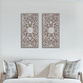 2 PCS Botanical Panel Distressed Carved Wood Wall Decor Set