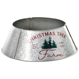 HOMCOM Christmas Tree Collar Steel Tree Ring Skirt Home Xmas Decoration with Christmas Tree Printed, 26" Base, Silver