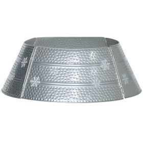 HOMCOM Christmas Tree Collar Steel Tree Ring Skirt Home Xmas Decoration with Snowflake Engraved, 26" Base, Silver