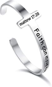 Inspirational Cross Bracelet for Women Stainless Religious Cuff Bangle Bible Verse Bracelet Christian Gifts for Women Mantra Quotes Engraved Brac