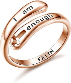 925 Sterling Silver Rings I am Enough Inspirational Rings Faith Christian Cross Encouragement Statement Rings for Women Men Size 5
