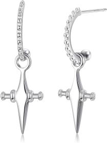 925 Sterling Cross Dangle Earrings for Women Men Minimalist Half Hoop Earrings Christian Cross Open Earrings