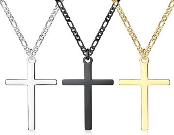 3 PCS Cross Necklace for Men Women Stainless Steel 3MM Figaro Link Chain Necklaces Christian Cross Necklace Religious Jewelry Gift