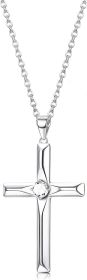 Austrian Zirconia Small Cross Necklace for Women Men 925 Sterling Silver Cross Pendant Necklace White Gold Plated Personalized Religious Christia