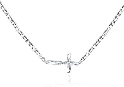 925 Sterling Sideways Cross Pendant Choker Necklace for Women God in My Heart Faith Hope Christian Religious Birthday Gift 14In-18In