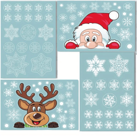 4 Sheets Christmas Window Clings Snowflake Snowman Moose Elk Pattern Window Decals Reusable Static Stickers For Christmas Holiday Birthday Home D