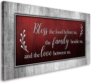 Motivational Quotes Christian Wall Art Red and Grey Canvas Prints Bless The Food Quote Wall Pictures Framed Artwork for Home Living Room Dining R