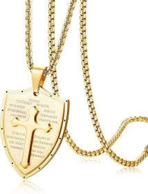 Cross Necklace for Men Shield Armor of God Ephesians 6:16-17; Stainless Faith Pendant Necklace Christian Jewelry