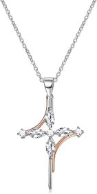 CZ Cross Necklace for Women Sterling Christian Birthday Christmas Religious Gifts Rose Gold & White Gold Plated Cross Pendant Necklace