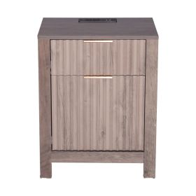Farmhouse End Table Square Night Stand with USB & Outlets Set of 2 Gray