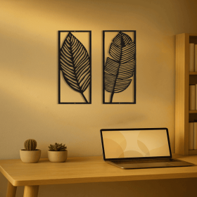 2pcs Leaf metal wall art, handmade iron plant decoration, rural black hanging accessories, durable natural inspiration, home decoration