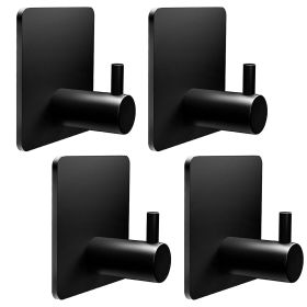 4Pcs Self Adhesive Hooks Stainless Steel Sticky Wall Hanging Hooks Black Hanger Hook Holders for Robe Coat Hat Keys Utensils in Bathroom Office Home