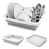 Collapsible Dish Drying Rack Folding Dish Draining Board Dinnerware Basket w/ Utensil Holder Drainer Board