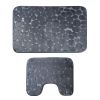 2 Pcs/Set Bathroom Rugs Luxury Flannel Non-Slip Bathroom Rugs Set Soft Pebbles Shower Absorbent Carpet U-Shaped Toilet Mat Washable for Bathroom Entra