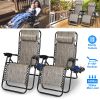 2Packs Zero Gravity Lounge Chair w/ Dual Side Tray 330lbs Load Foldable Recliner Chair w/ Stress Relief Pillow Patio Poolside Beach Lying Chair