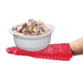 BBQ Gloves 446℉Heat Resistant BBQ Grill Gloves with Meat Claws Silicone Non-Slip Pot Holder Waterproof Oven Mitt for Roasts BBQ Cooking Baking (Option: Red)