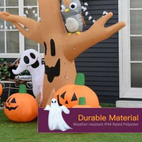 HOMCOM 7.5 Tall Lighted Halloween Inflatables Outdoor Decorations Haunted Tree With Owl, Ghost, Pumpkins, Blow Up LED Yard Decor For Garden, Lawn (Option: Multicolor)