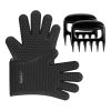 BBQ Gloves 446℉Heat Resistant BBQ Grill Gloves with Meat Claws Silicone Non-Slip Pot Holder Waterproof Oven Mitt for Roasts BBQ Cooking Baking
