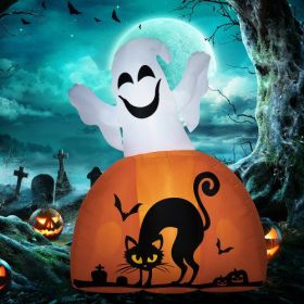 HOMCOM 5ft Halloween Inflatables Outdoor Decorations Ghost With Pumpkin, Outdoor Blow Up Yard Decor With LED Lights For Garden, Lawn, Party, Holi (Color: White)