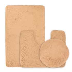 3Pcs Bathroom Rug Set Shaggy Contour Toilet Lid Cover Plush Mat Anti-Slip Absorbent Bath Carpet For Tub Shower Bathroom (Option: Camel)