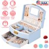 2-Layer Jewelry Box for Women Girls Lockable Leather Jewelry Organizer Jewelry Travel Case for Rings Earrings Necklaces Bracelets