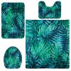 4Pcs Green Leaves Shower Curtain Set with Shower Curtain and 12 Hooks Non-Slip Rug Toilet Lid Cover U Shape Mat