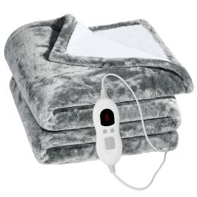 Electric Heated Flannel Throw Heated Blanket with 6 Heat Settings 1-8 Hours Auto off Washable for Home Office Usage 59x50in (Option: Grey_152_127CM)