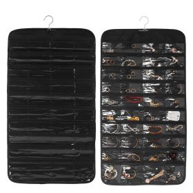 2Pcs Hanging Jewelry Organizer Earring Necklace Bracelet Holder Double-sided 80 Pockets Accessory Storage Pocket (Option: Black)