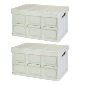 2Pcs 56L Collapsible Storage Bins With Dustproof Lid Waterproof Interior Bag Handle Stackable Storage Box Container Utility Organizer Crate For Campin (Option: 56L_Green)