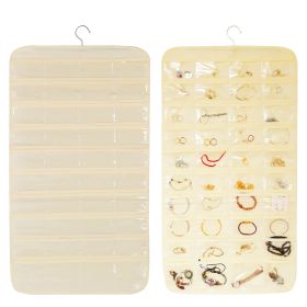 2Pcs Hanging Jewelry Organizer Earring Necklace Bracelet Holder Double-sided 80 Pockets Accessory Storage Pocket (Option: Biege)