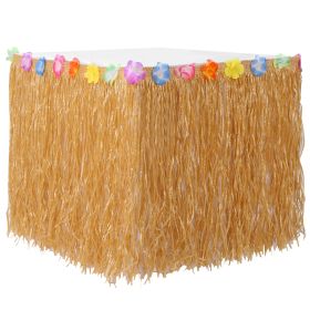 Grass Table Skirt Hawaiian Luau Party Decorations Supplies w/Hibiscus for Buffet BBQ Tiki Bar Beach Birthday Party Use (Option: 5M)