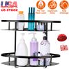 2 Tier Wall-mounted Corner Shower Caddy Shelf Rack Shower Shampoo Soap Cosmetic Basket Organizer
