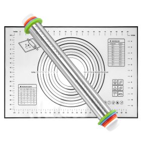 Dough Rolling Pin Dough Roller Stainless Steel Rolling Pins with 4 Removable Adjustable Thickness Rings and Rolling Mat for Baking Pizza Fondant Pie C (Option: Black)