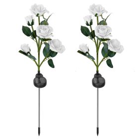 3 Colors Option -- 2Pcs Solar Powered Lights Outdoor Rose Flower LED Decorative Lamp Water Resistant Pathway Stake Lights For Garden Patio Yard W (Color: White)